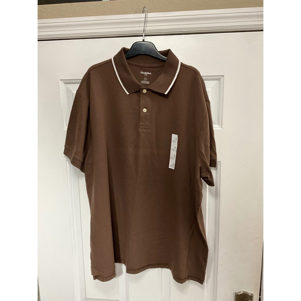 Goodfellow & Co Men XXL Brown Every Wear Polo Shirt White Tipped Collar New